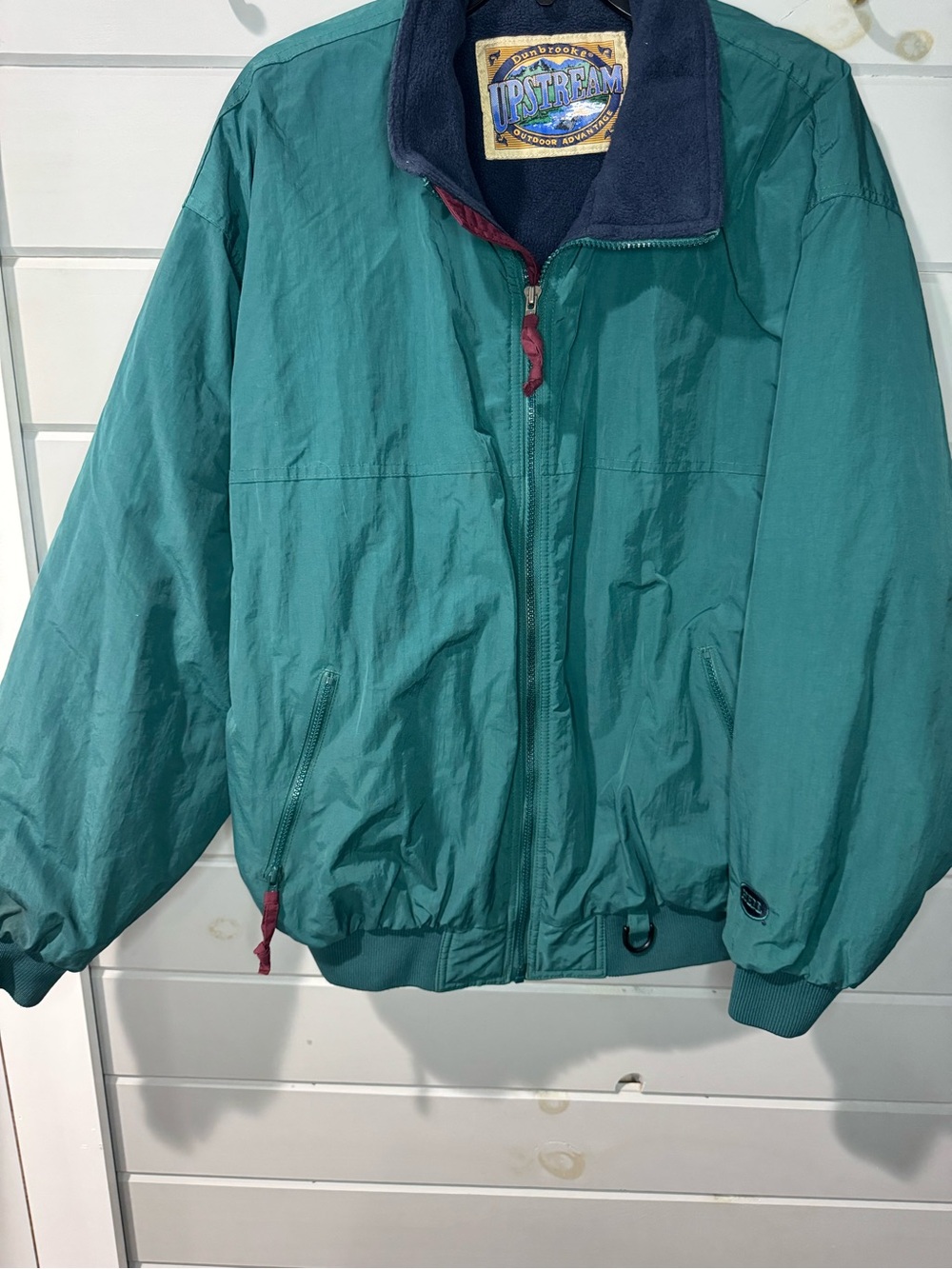 Vintage Dunbrooke Teal Windbreaker Jacket with Navy Fleece Collar